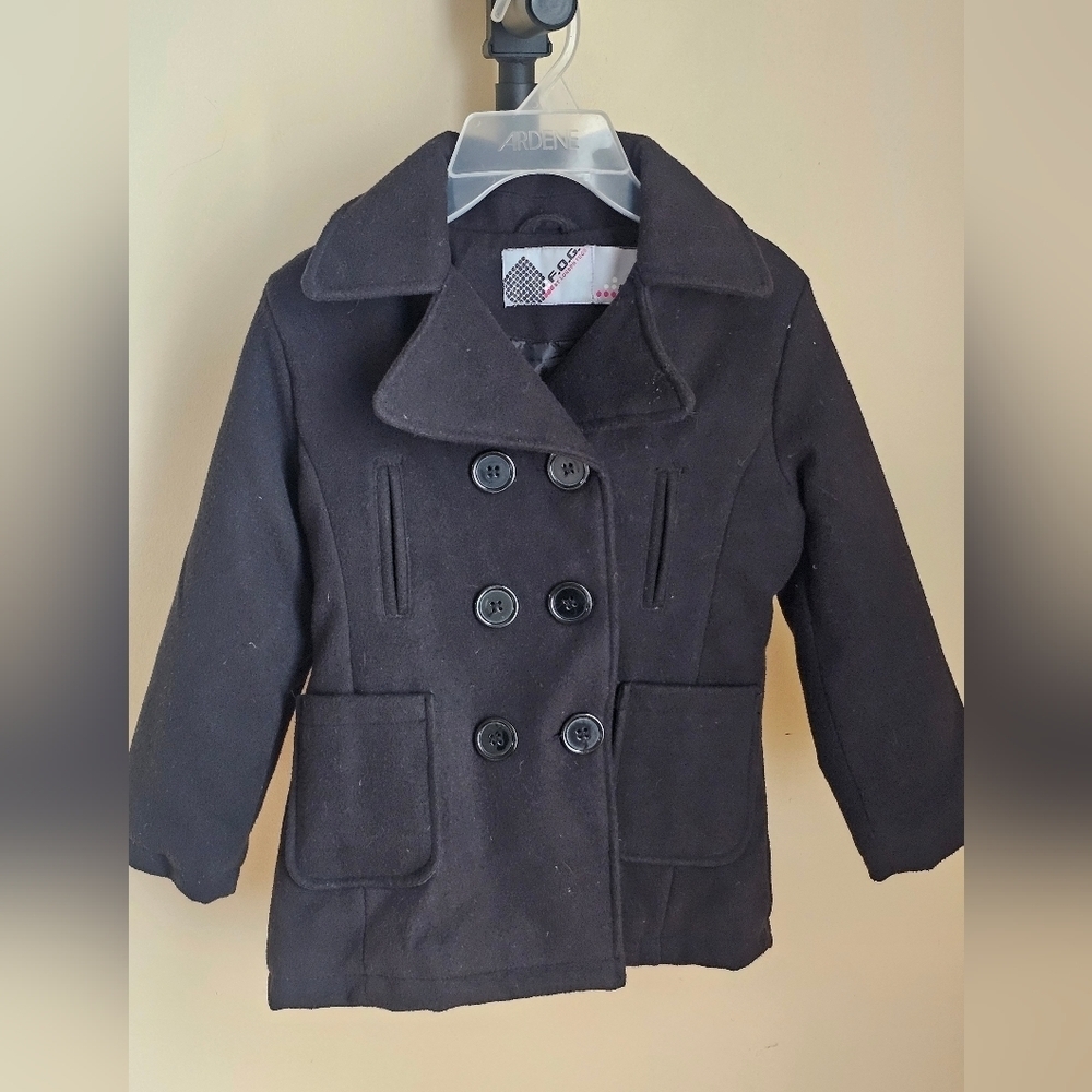 FOG By London Fog Kids Unisex Black Peacoat Jacket - SIZE 5.